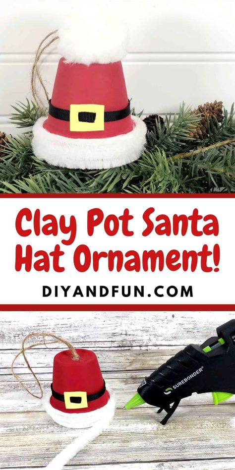 Clay Pot Gnome Ornament, Terracotta Christmas Crafts, Clay Pot Bells, Terracotta Pot Christmas Ornaments, Terra Cotta Ornaments Diy Christmas, Mini Clay Pot Christmas Ornaments, Clay Pot Santa Claus, Clay Pot Santa, Christmas Crafts With Clay Pots