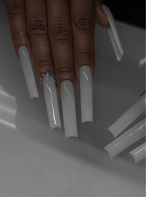 Baddie Nails Gray, Grey Nails Black Women, Long Grey Acrylic Nails, Long Grey Nails, Grey Long Acrylic Nails Square, Grey Nails Coffin Long, Gray Long Nails Acrylic, Gray Nail Ideas Acrylic, Grey Acrylic Nails