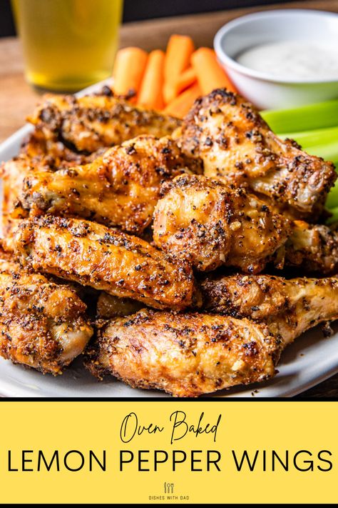 Lemon Pepper Chicken Wing Sauce, Lemon Pepper Rub For Wings, Healthy Chicken Wing Dinner, Oven Baked Lemon Pepper Wings, Oven Baked Party Wings, Dry Rub Lemon Pepper Wings, Chicken Wing Flavor Ideas, Chicken Wings In The Oven Crispy Dry Rub, Flavored Chicken Wings