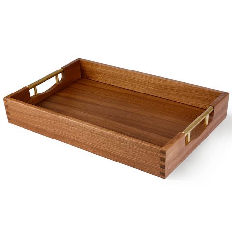 LotFancy Wood Serving Tray, 17x13 , Sapele Mahogany Large Food Tray with Gold Handles, Decorative Wooden Tray for Living Room, Ottoman, Coffee Table, Countertop Centerpiece Brunch Tray, Living Room Ottoman Coffee Table, Large Ottoman Tray, Living Room Ottoman, Dinner Tray, Wood Platter, Wood Serving Tray, Lap Tray, Desk Tray