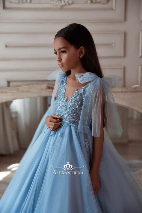 Girls Couture Dresses, Flower Girl Dresses Blue, Bust Dress, Girls Long Dresses, Girls Blue Dress, 파티 드레스, Princess Skirt, Girls Couture, Communion Dresses