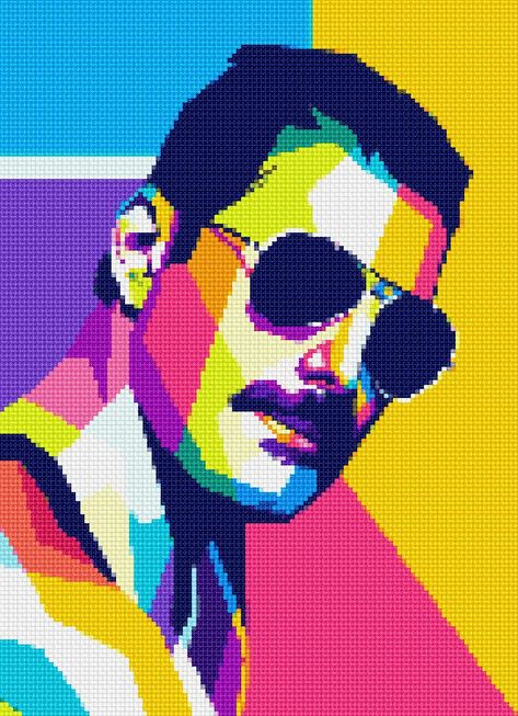 Freddie Mercury Perler Beads, Freddie Mercury Cross Stitch Pattern, Freddie Mercury Embroidery, Freddie Mercury Cross Stitch, Freddy Mercury, Pixel Art Grid, Queen Band, Pixel Art Pattern, Crochet Tapestry