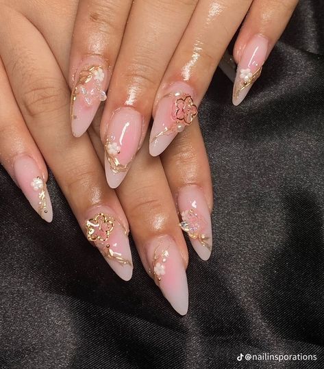 Cherry Blossom Nails Art, Blossom Nails, Pink Summer Nails, Cherry Blossom Nails, Simple Acrylic Nails, Girly Acrylic Nails, Mermaid Nails, Almond Acrylic Nails, Soft Nails