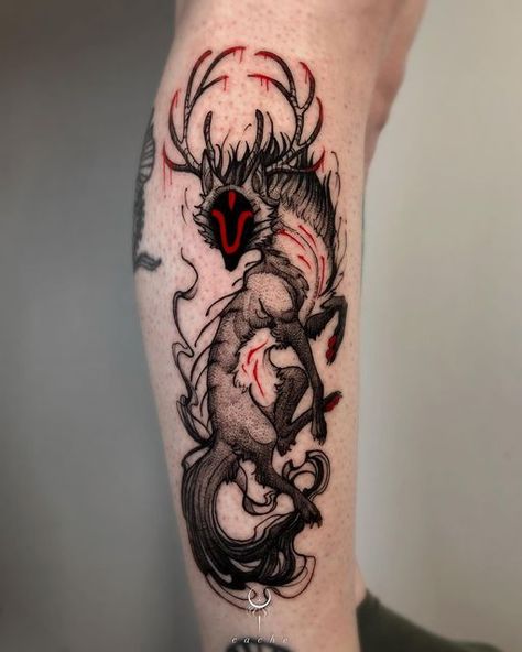 Forest God Tattoo, Forest Creature Tattoo, Fox Skeleton Tattoo, Cute Demon Tattoo, Eldritch Tattoo, Tattoo Art Ideas, Palm Size Tattoos, Tattoo Ideas Arm, Forest God