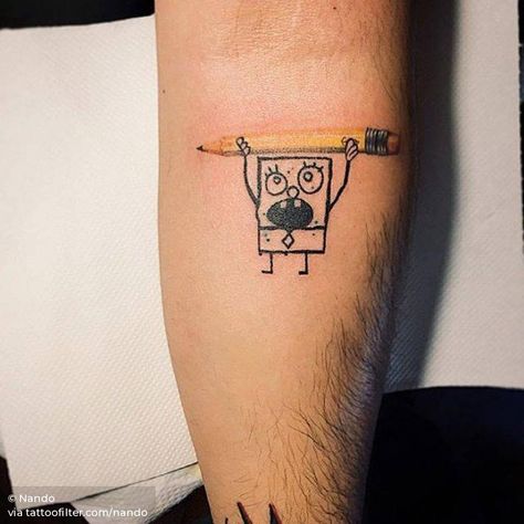 SpongeBob Tattoo on the left inner forearm. Spongebob Tattoo, Inner Forearm Tattoo, Small Forearm Tattoos, O Tattoo, Muster Tattoos, Doodle Tattoo, Weird Tattoos, 90s Cartoons, Funny Tattoos