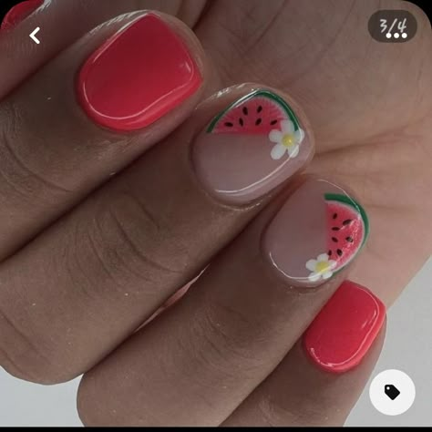 2023 Nails Ideas, Nail Art Designs For Summer, Watermelon Nail Designs, Coloured Nails, Summer Nails Simple, Fruit Nail Designs, Beach Nail Art, Fruit Nail Art, Beachy Nails