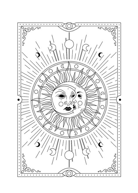 Buy Sun Moon Stars Coloring Book for Adults Mindfulness Online in India - Etsy Zodiac Circle, Moon Coloring Pages, Star Coloring Pages, Boho Elements, Mandala Coloring Books, Moon Drawing, Printable Adult Coloring Pages, All Souls, Healing Hands