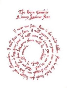 "Litany Against Fear" by Frank Herbert Dune Litany Against Fear Tattoo, Bene Gesserit Tattoo, Fear Is The Mind Killer Tattoo, Dune Tattoo, Litany Against Fear, Dune Quotes, Coping Cards, Literary Tattoo, Nerd Tattoos