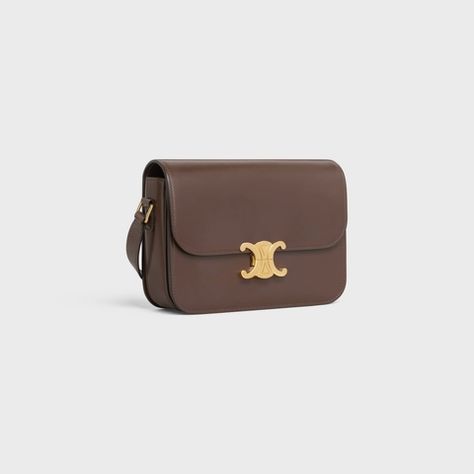 Medium Triomphe Bag in Shiny Calfskin - Brown | CELINE Classique Triomphe Bag, Celine Triomphe Bag Lizard, Celine Triomphe Bag, Celine Triomphe Bag Canvas, Celine Triomphe Bag Brown, Celine Triomphe Chain Shoulder Bag, Triomphe Bag, Celine Ava Bag Brown, Celine Triomphe