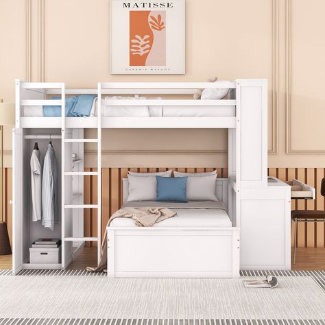 Experience the ultimate solution for maximizing space with our Loft Bed, offering a cozy rest area, additional work and play space, and generous storage options. Shelves Desk, Full Size Loft Bed, Desk Wardrobe, Bed Wardrobe, Bunk Bed With Desk, Loft Bed Frame, Twin Size Bed Frame, Bunk Beds With Storage, Extra Work