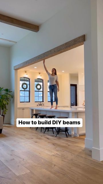 Beam Above Doorway, Ceiling Design Wooden Wood Beams, Wood Beams Slanted Ceiling, Entryway Beams Ceilings, Wood Beam Above Doorway, Wood Beam Ceiling Transition, Wood Beams Around Doorway, Wood Beam Over Doorway, Wood Beam Door Frame