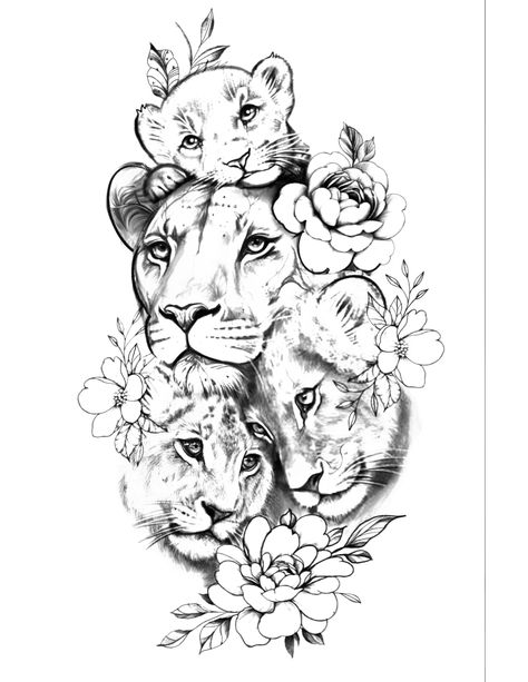 Leo Lion Tattoos, Lioness And Cub Tattoo, Lion Cub Tattoo, Lioness Tattoo Design, Cute Animal Tattoos, Cubs Tattoo, Arm Sleeve Tattoos For Women, Lioness Tattoo, Lion Tattoo Sleeves