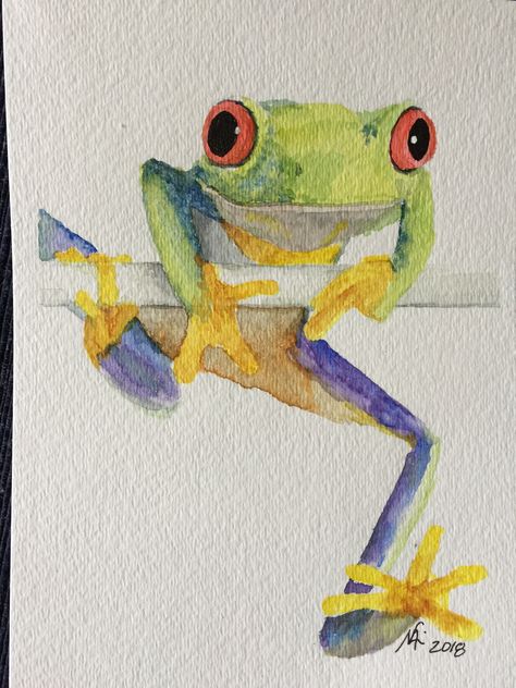 March 2018  for class Frog Watercolor Paintings, Watercolour Frog, Frog Watercolor, Frosch Illustration, Arte Grunge, Frog Drawing, Art Tutorials Watercolor, Watercolor Books, Art Basics