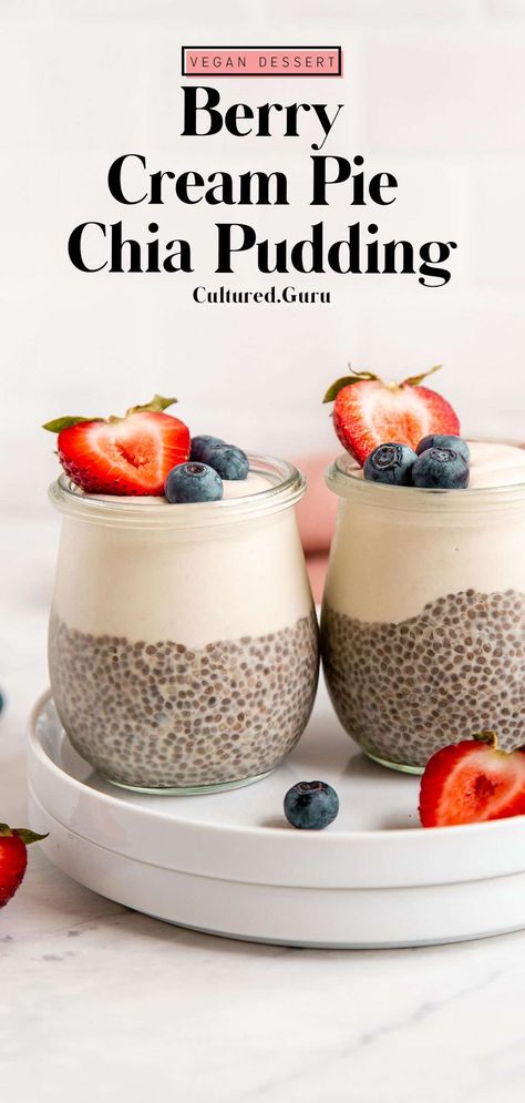 This berry cream pie chia pudding is quite easy to make and full of creamy vanilla flavor! This is a simple and quick no-bake recipe that is naturally vegan, gluten-free, and paleo-friendly. It's a gut-healthy dessert everyone can enjoy. #chia #pudding #berry #creampie Berry Cream Pie, Vanilla Chia Pudding, Chia Recipe, Chia Pudding Recipes, Vanilla Flavor, Vegan Dinner, Vegan Dessert Recipes, Chia Pudding, Vegan Breakfast Recipes