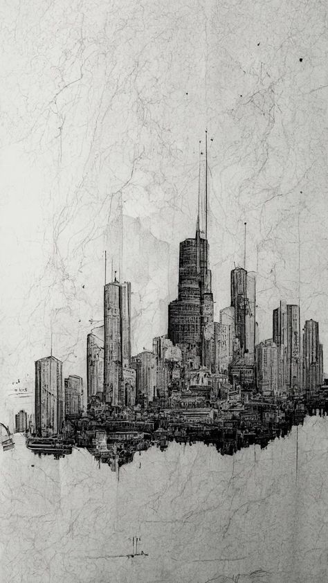 Chicago Skyline Drawing, Chicago Skyline Tattoo, Skyline Sketch, Skyline Tattoo, Skyline Drawing, Architecture Design Sketch, Chicago Art, Graffiti Cartoons, Chicago Skyline