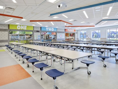 McCutchanville Elementary School - Education Snapshots 21st Century Learning Spaces, Classroom Ceiling, Cafeteria Design, School Cafe, School Library Design, Santa's Reindeer, Evansville Indiana, Zero Energy, School Interior