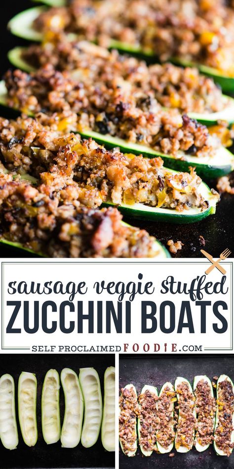 Zucchini Boats Sausage, Zucchini Boat Recipes, Stuffed Zucchini Boats, Weekend Food, Sausage Stuffed Zucchini, Roast Zucchini, Atkins Recipes, Stuffed Zucchini, Hot Sausage