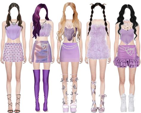 Purple Kpop Outfits, Purple Stage Outfits, Enchanted Outfit, Jellyfish Core, Idols Outfits, Outfit Concert, Kpop Fits, Kpop Concert Outfit, 5 Girls