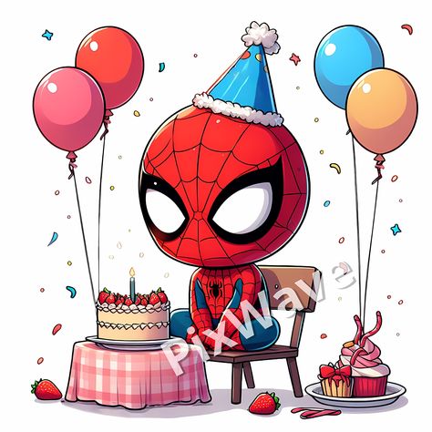 Discover the exciting world of superheroes with our digital images of the lovable little Spider-Man. Perfect for prints, t-shirts, posters and various artwork, these images capture the dynamic essence of little Spider-Man in a distinctive comic book style. Little Spider-Man wishes everyone a happy birthday in a bright, color-saturated setting that transports us into a world of fantasy and celebration. This is DIGITAL product. No physical product will be sent. Best choise for printing nice illust Happy Birthday Spiderman Images, Spider Man Happy Birthday, Spider-man Birthday, Happy Birthday Comic, Happy Birthday Spiderman, Spider Man Cartoon, Birthday Spiderman, Spider Man Birthday, Happy Birthday Drawings