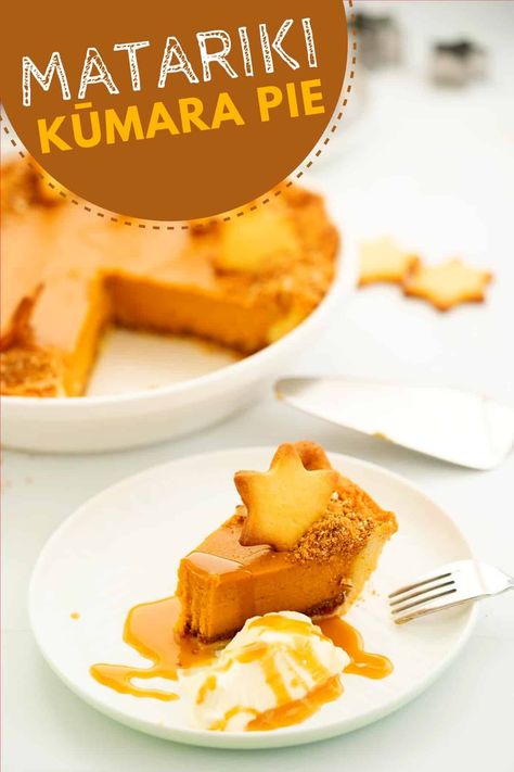 A sweet kumara pie with gingernut crumb crust, decorated with stars this is the perfect recipe for Matariki. Maori Food Recipes, Matariki Food Ideas, Maori Recipes, Maori Food, Kumara Recipes, Quick Recipe Videos, Short Pastry, Baking Pies, Crumb Crust