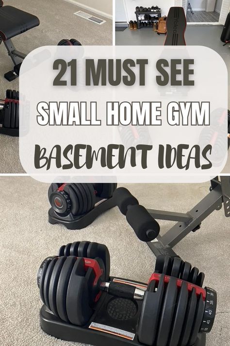 ARE YOU READY TO MAKE USE OF YOUR BASEMENT? LET'S START INVESTING IN OURSELVES WITH OUR AT HOME GYM!! WE DON'T HAVE TO BREAK THE BANK EITHER! LET'S USE WHAT WE ALREADY HAVE TO ORGANIZE AND TAKE A SMALL CORNER IN OUR ROOM TO WORKOUT AT HOME! #CUTEGYM #ATHOMEWORKOUT #BASEMENTGYMIDEAS #SMALLHOMEGYM #BASEMENTWORKOUTAREA Downstairs Workout Room, Home Gym Set Up Ideas Small, Home Gym Ideas In Garage, At Home Gym Must Haves, Small Gym Basement Ideas, Cool Home Gym Design, Home Weight Room Ideas, Compact Gym Equipment, Essential Home Gym Equipment