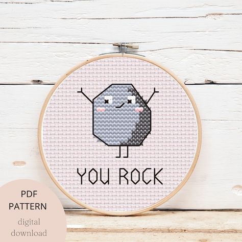 Rock Puns, Stitch Gifts, Stitch Gift, Simple Cross Stitch, Stitch 2, Cross Stitch Patterns Free, Modern Cross Stitch, You Rock, Digital Pattern