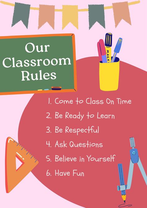 Set the Foundation for Success with our Classroom Rules Template! Create a positive and structured learning environment with this comprehensive template designed to showcase your classroom expectations. Engage students from day one by clearly outlining rules for behavior, participation, respect, and more. The editable format allows you to tailor the template to fit your specific needs and style, making it a perfect addition to any grade level or subject area. With eye-catching visuals and easy-to-read sections, our Classroom Rules Template will ensure a smooth and harmonious classroom experience. Start the year off right and establish a strong foundation for academic growth and success! Classroom Rules Kindergarten, Daycare Rules, Rules Kindergarten, Printable Classroom Rules, Kindergarten Classroom Rules, Classroom Rules Printable, Academic Growth, Classroom Rules Poster, Classroom Expectations