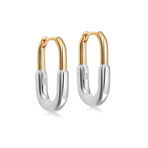 Milskye Minimalist Two Tone Plating 18k Gold Rhodium Brass Engravable U Shaped Hoop Earrings - Buy Fashion Designer Jewelry,Custom Earrings With Logo,Engravable U Shaped Hoop Earrings Product on Alibaba.com U Shaped Earrings, Gold And Silver Earrings, Silver Gold Necklace, Tarnished Jewelry, Gold Jewelry Earrings, Jewelry Ring Box, Single Earring, Jewelry Earrings Hoops, Silver Hoop Earrings