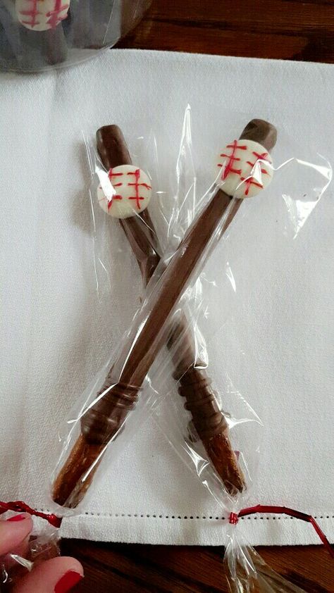 Baseball Theme Pretzel Rods, Baseball Sweets Table, Baseball Bat Pretzel Rods, Baseball Pretzel Rods, Baseball Chocolate Covered Pretzels, Baseball Theme Dessert Table, Pretzel Bats, Baseball Theme Food, Onederful Year