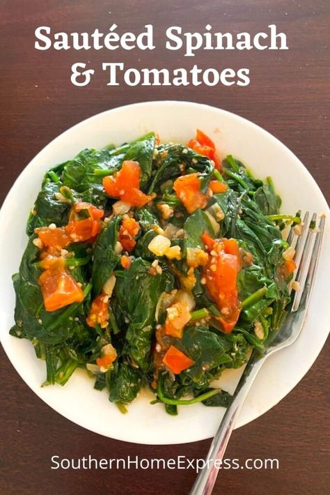 Cooked Spinach And Tomatoes, Sauteed Spinach And Tomatoes, Spinach And Tomato Recipes, Spinach And Potato Recipes, Spinach Side, Best Potluck Dishes, Spinach Side Dish, Potluck Side Dishes, Steamed Veggies