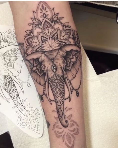 Elephant mandala tattoo Elephant Mandala Tattoo, Tato Mandala, Mandala Elephant Tattoo, Tattoo Elephant, Dragons Tattoo, Tattoos Meaning, Model Tattoo, Elephant Mandala, Elephant Tattoo Design