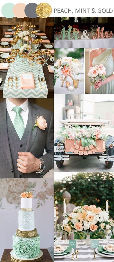 Green Wedding Ideas, Wedding Themes Spring, Wedding Mint Green, Mint And Gold, Green Themed Wedding, Mint Wedding, Wedding Theme Colors, Peach Wedding, Second Weddings