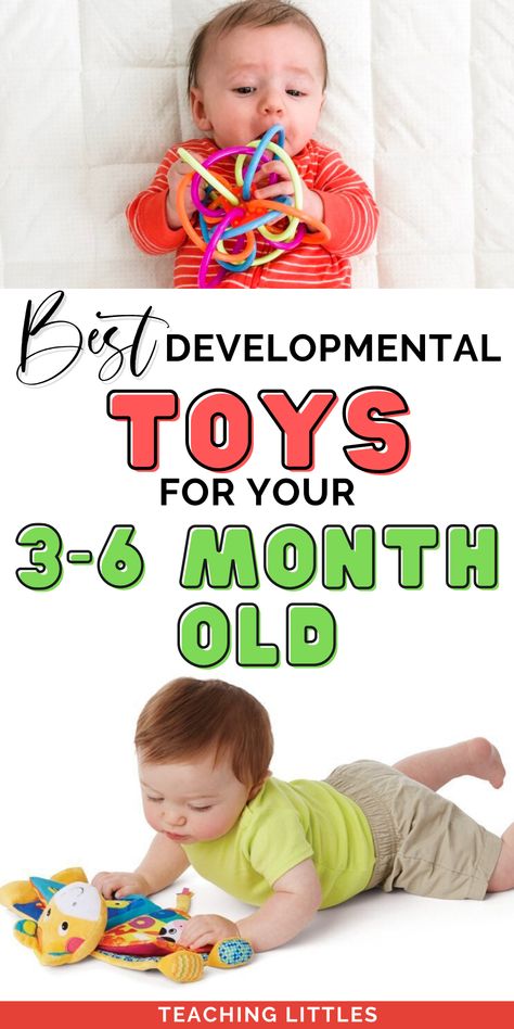 Some great developmental toy options for your 3 to 6 month old baby that will help them to explore, discover, play, & learn. Best Tummy Time Toys, Tummy Time Activities 4 Month Old, Toys For 4 Month Old, Toys For 18month Old, 4 Month Old Toys, 10 Month Old Baby Activities, Nursery Corner, Baby Development Chart, Baby Development Milestones