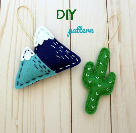 Sibling Crafts, Mountain Ornaments, Cactus Ornaments, Felt Pillows, Future Christmas, Camping Ornaments, Felt Birds Ornaments, Inspiring Illustration, Baby Mobil