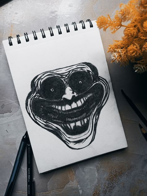 Troll Face Drawing Sketch, Troll Face Sketch, Troll Face Drawing, Timepass Drawings, Mma Drawing, Mahadev Sketch, Spiderman Sketch, Anime Face Drawing, Pencil Sketches Easy