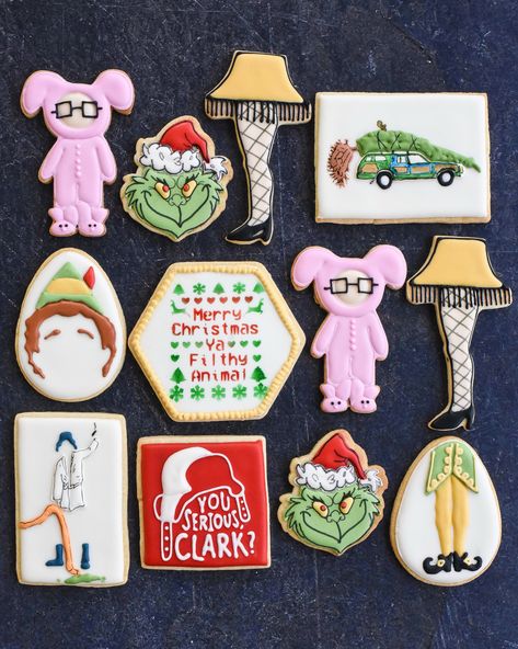 Elf Movie Cookies, Buddy The Elf Cookies, Home Alone Cookies, Christmas Story Cookies, Grinch Cookies Decorated, Griswolds Christmas, Movie Cookies, Friends Cookies, Specialty Cookies