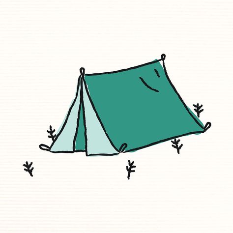 Doodle green tent on a campsite vector | free image by rawpixel.com / marinemynt Cartoon Tent Drawing, Simple Tent Drawing, Camping Stickers Free Printable, Tent Camping Drawing, Tent Doodle, Tent Watercolor, Tent Sketch, Camp Illustration, Tent Illustration