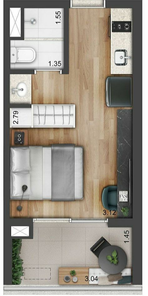 Long Studio Apartment Layout Floor Plans, Studio Space Ideas, Hotel Room Design Plan, Small Apartment Plans, Studio Apartment Floor Plans, Apartemen Studio, Small House Floor Plans, House Floor Design, Hotel Room Design