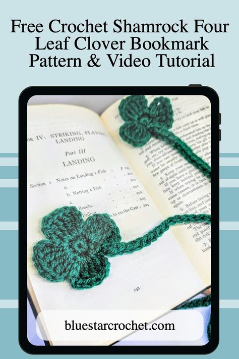 shamrock and 4 leaf clover crochet bookmark on books Shamrock Crochet, Crochet Shamrock, Bookmarks Crochet, Bookmark Pattern, Crochet Bookmark Pattern, Crochet Bookmark, Irish Culture, Beginner Crochet Projects, Crochet Bookmarks