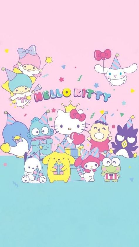 Sanrio Background, Culture Wallpaper, Japanese Wallpapers, Sanrio Birthday, Hello Kitty Birthday Theme, Hello Kitty Invitations, Hello Party, Sanrio Danshi, Hello Kitty Imagenes