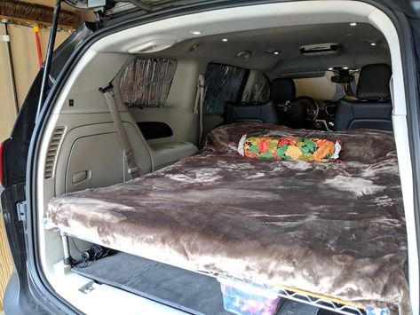 Pacifica Camping Build | Relentless Optimizer Chrysler Pacifica Camper Conversion, Chrysler Pacifica Camping, Kids Booster Seat, Windshield Shade, Mosquito Screen, Camping Box, Golden Bear, Car Bed, Metal Rack