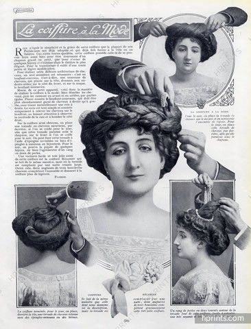 Hairstyle 1908  Coiffure Recamier, Wig 1900s Hairstyles, Edwardian Hair, Historical Hairstyles, Edwardian Hairstyles, Era Fashion, Victorian Hairstyles, Women's Hairstyles, Victorian Clothing, Original Fashion