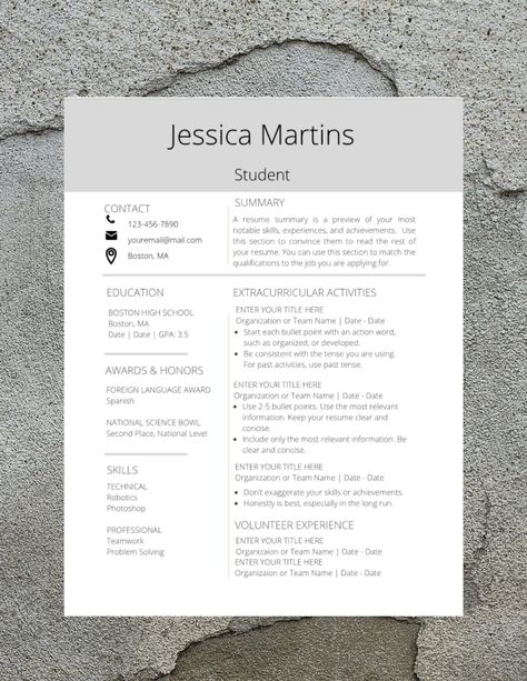 Stand out from the crowd with this modern and professional resume template, perfect for students and recent grads of all levels. Easily customizable with Resume Template High School Student, College Resume Example, Resume For No Work Experience, Resume Template For Students, Resume Examples For High School Students, Resume For First Time Job, Resume For Students With No Experience, Cosmetology Resume, High School Student Resume