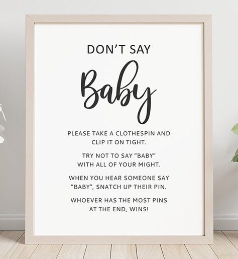 Free Printable Don't Say Baby Game Sign Dont Say Baby Clothes Pin Game, Grab A Pin Baby Shower Game, Baby Pin Game Sign, Dont Say Baby Shower Game, Baby Shower Game Signs Free Printable, Don't Say Baby Game Sign Printable Free, Don’t Say Baby Pin Game, Baby Shower Game Signs, Baby Shower Clothes Pin Game