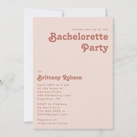 Simple Retro Vibes  Blush Pink Bachelorette Party Invitation  Zazzle Cream Bachelorette Party, Summer Bachelorette Party, Tropical Bridal Shower Invitations, Lingerie Shower Invitations, Evening Vibes, Retro Bachelorette, Popular Wedding Invitations, Pink Bachelorette Party, Bright Wedding Colors