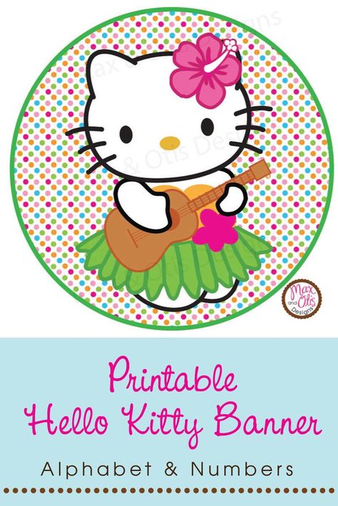 Hello Kitty Printable Party Banner for Luau-Themed Party Hello Kitty Luau Birthday, Hello Kitty Hawaiian Party, Hello Kitty Printable, Hawaiian Hello Kitty, Hello Kitty Banner, Printable Hello Kitty, Kitty Banner, Hello Kitty Guitar, Hello Kitty Birthday Theme