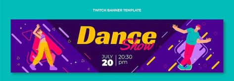 Flat design dance show twitch banner tem... | Free Vector #Freepik #freevector #dance-banner #performing-arts #art-banner #artist-banner Dance Banner Design, Youtube Banner Dance, Twitch Banner, Art Banner, Youtube Banner Backgrounds, Flower Dance, Youtube Banner, Youtube Banners, Musical Group