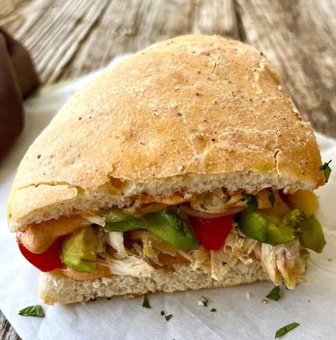 Easy Panera Chipotle Chicken Avocado Melt (Copycat) - joinmeinthekitchen.com Panera Avocado Chicken Melt, Copycat Panera Chipotle Chicken Avocado, Panera Chicken Avocado Melt Recipe, Panera Chipotle Chicken Avocado Melt, Chipotle Chicken Avocado Melt, Chicken Avocado Melt, Avocado Melt, Creamy Chipotle Sauce, Thick Crust Pizza