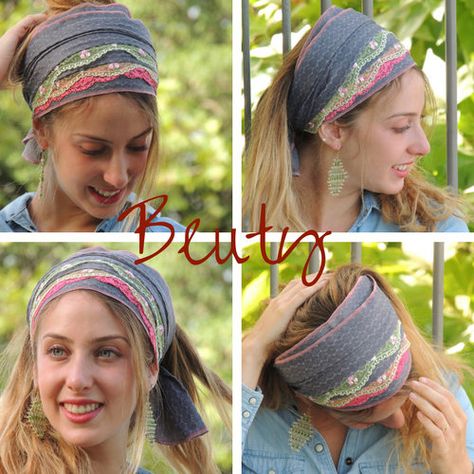 THIS IS A SEWING PATTERN- INSTANT DOWNLOAD. NOT A FINISHED ACCESSORY ITEM. *More Patterns here >> http://etsy.me/2va7N6j   Get creative! *Includes tying instructions!  Do it yourself .. Preparing your Wrap Headband Bandana in eight simple and easy steps.  Heres your chance to make Head Covering Pattern, Tichel Pattern, Jewish Headcovering, Hair Snood, Pattern Hair, Scarf Bandana, Headband Bandana, Bandana Hairstyles, Hair Wraps