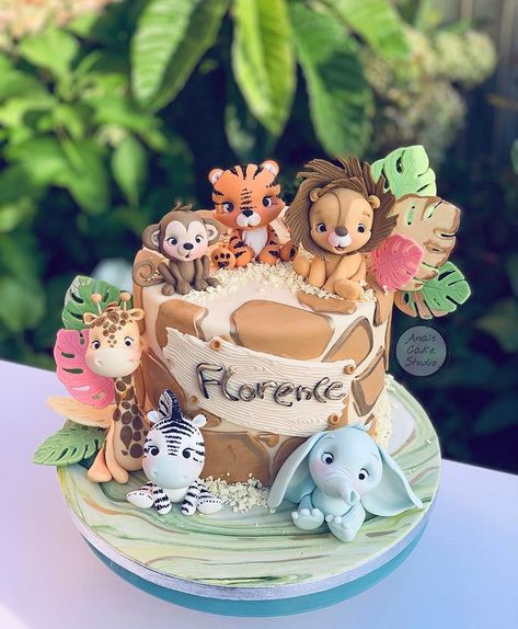 Party Like An Animal Birthday, Party Animal 1st Birthday, Jungle Safari Birthday Cake, Cake Birthday Boy, Party Like An Animal, Safari Birthday Cake, Animal Birthday Cake, Jungle Theme Cake, Birthday Cake Pink